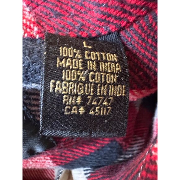 Redhead Mens Red & Black Buffalo Plaid Flannel Shirt L 100% Cotton Button-Up - Picture 5 of 16